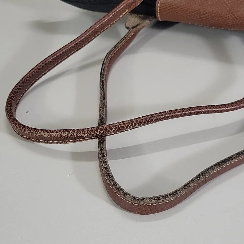 Longchamp Lepliage Black Tote Bag with Brown Leather Trim